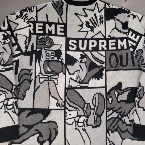 HP 🔥NWT SUPREME SZ XL CARTOON SWEATER STREETWEAR BLACK & WHITE - Picture 6 of 7